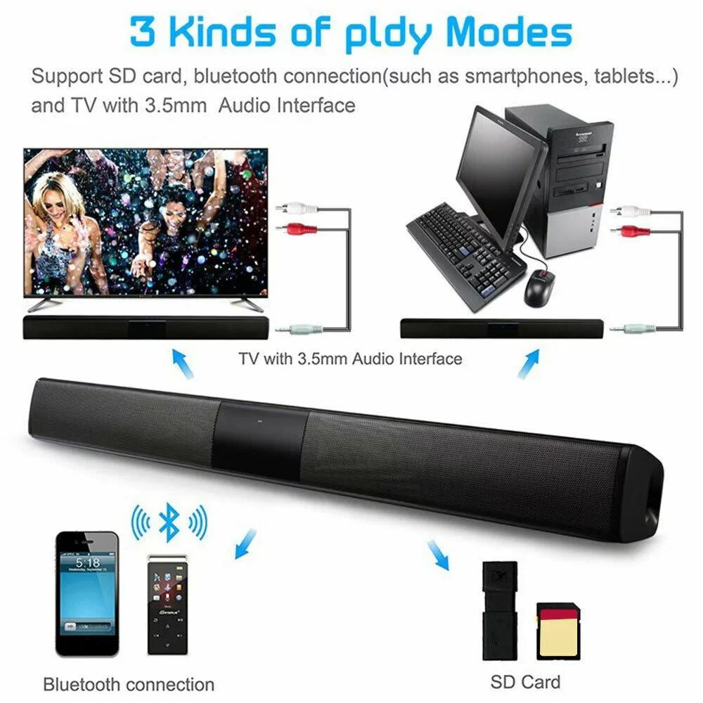 Bluetooth Sound Bar Soundbar Wireless Speakers V4.2 System 3D AUX TV Home Bluetooth Sound Bar Portable