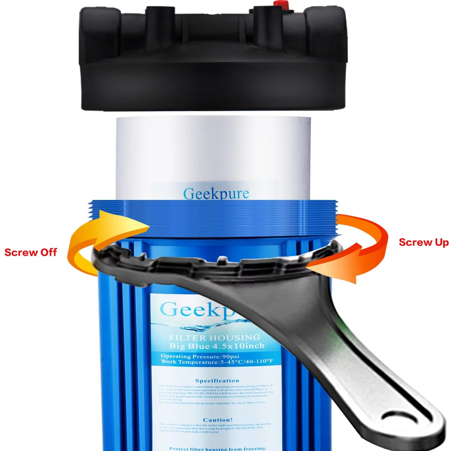 Water Outlet/Inlet Blue Bracket 1" & Housing Wrench with 20 x 20" Inch Filter Big -4.5"