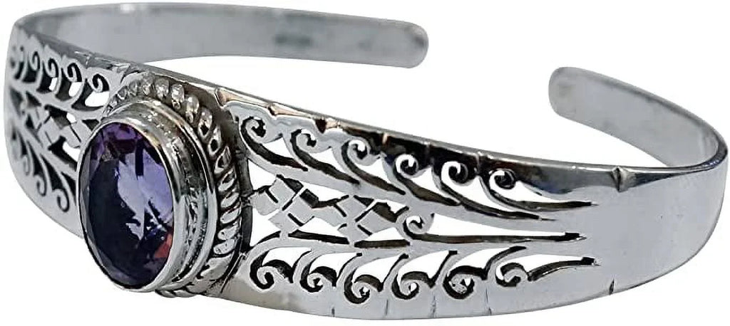 Gifts Women, Amethyst Sterling Gemstone Jewelry Fashion Designer Purple Bracelet 925 Adjustable Genuine Handmade Genuine for for Bracelets, Men Cuff Silver