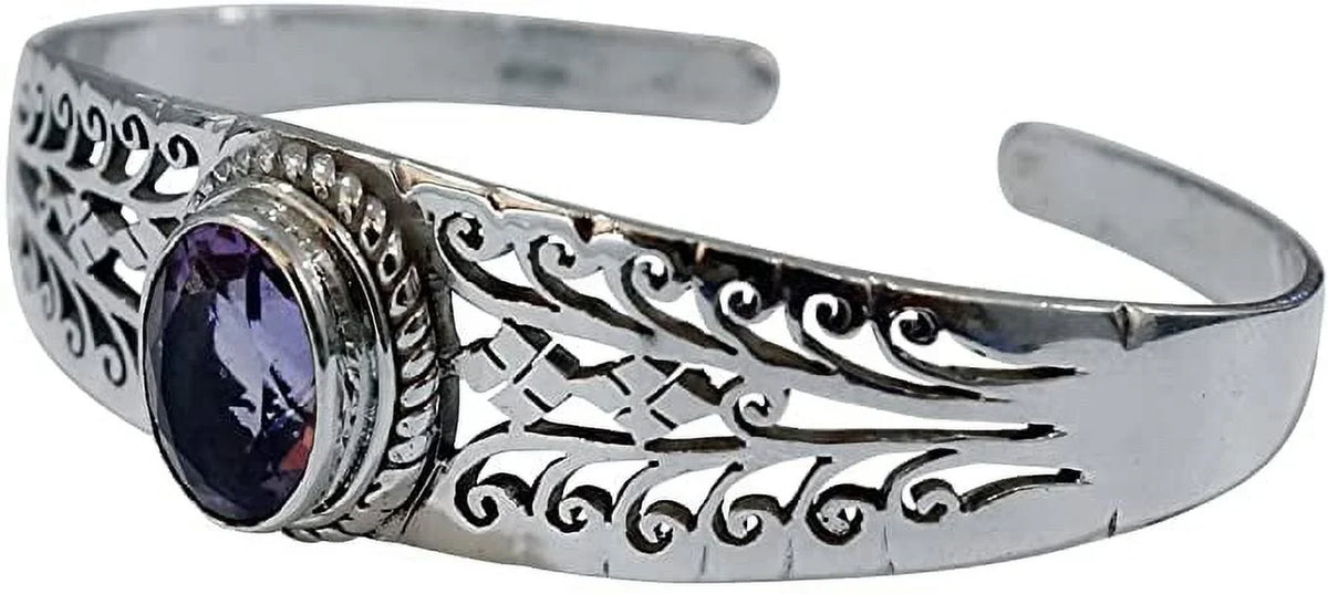 Gifts Women, Amethyst Sterling Gemstone Jewelry Fashion Designer Purple Bracelet 925 Adjustable Genuine Handmade Genuine for for Bracelets, Men Cuff Silver
