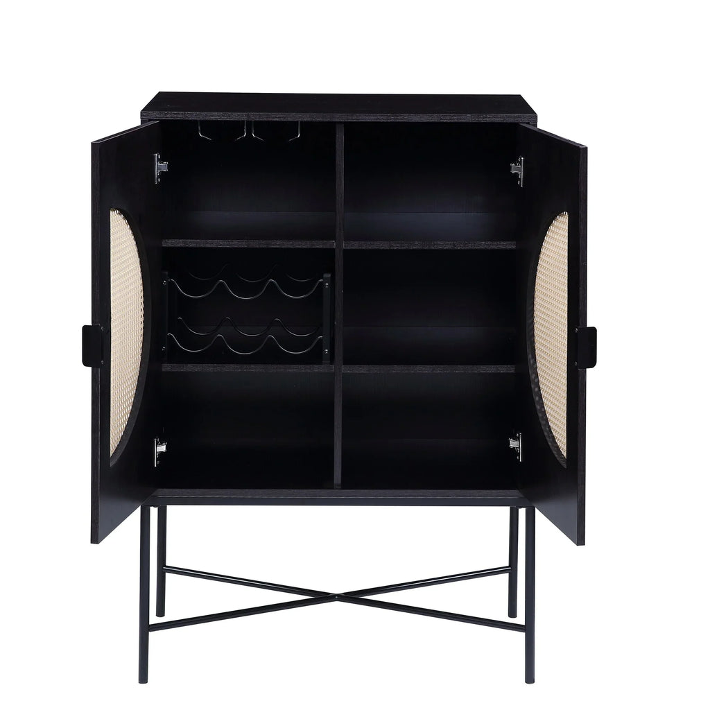 BESTCOSTY Metal & Wine Wood Black Wine Locker Finish Cabinet Rack,