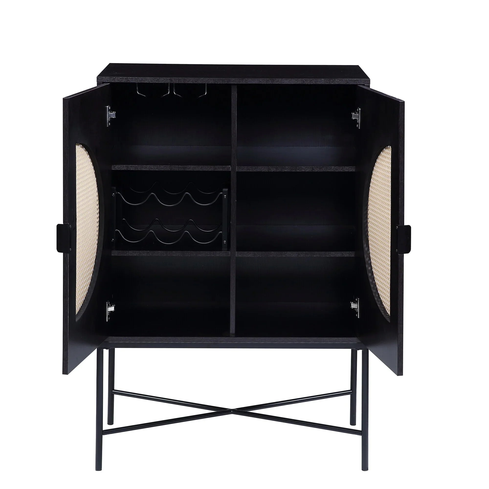BESTCOSTY Metal & Wine Wood Black Wine Locker Finish Cabinet Rack,
