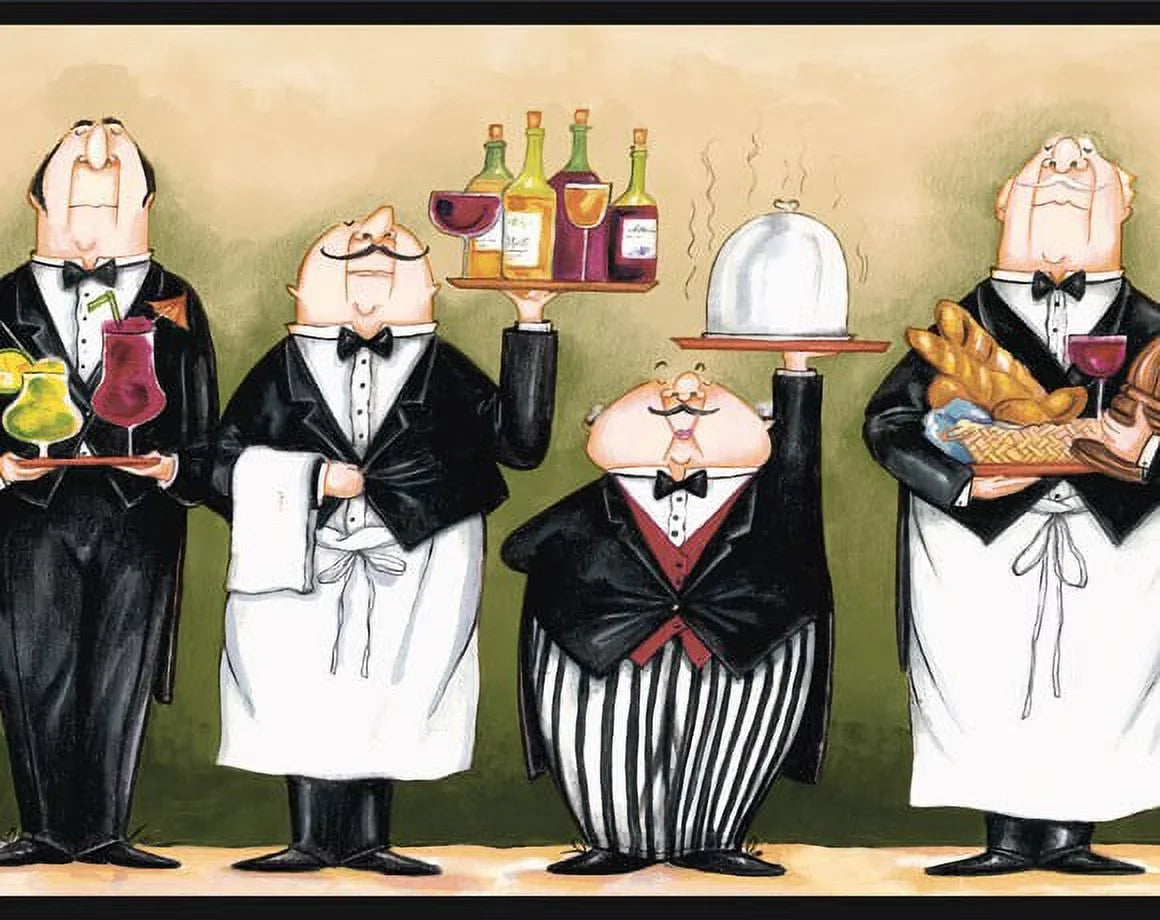 Wallpaper Chef FFM10214b Kitchen Waiters 879587 Border Whimsical Sage