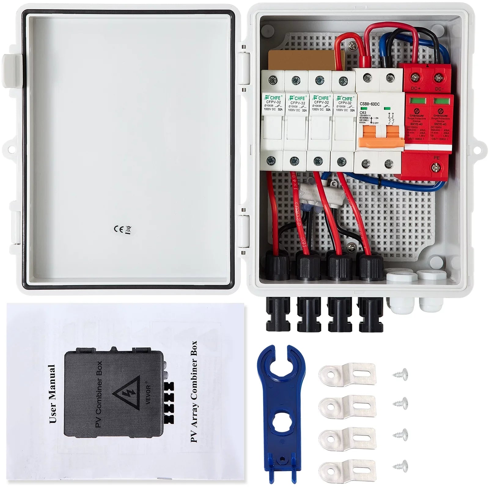 63a Box Solar Solar On PV Waterproof Grid Solar String, Fuse, Lightning Rated Panel and with Circuit Arreste Current Box, Combiner / 4 System, 15a Off IP65 for Connector, VEVOR Combiner Breaker,