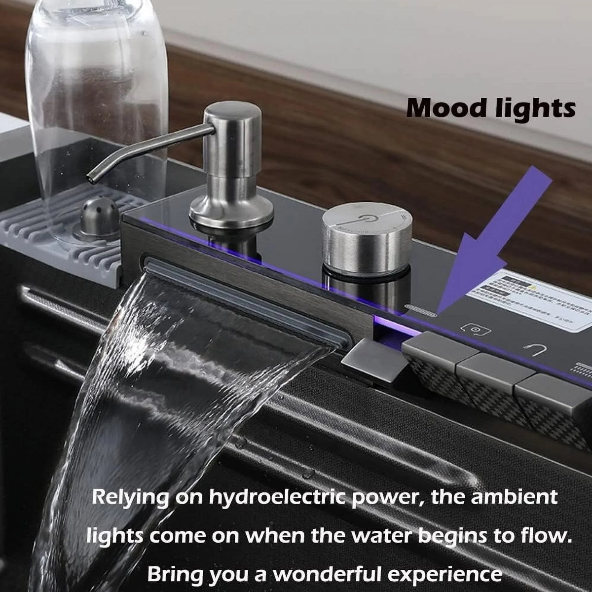 Rain Nano Set Sink Black Flying with Pull-Out 29.5 INCH SinkIntegrated Household Tap Waterfall Sink