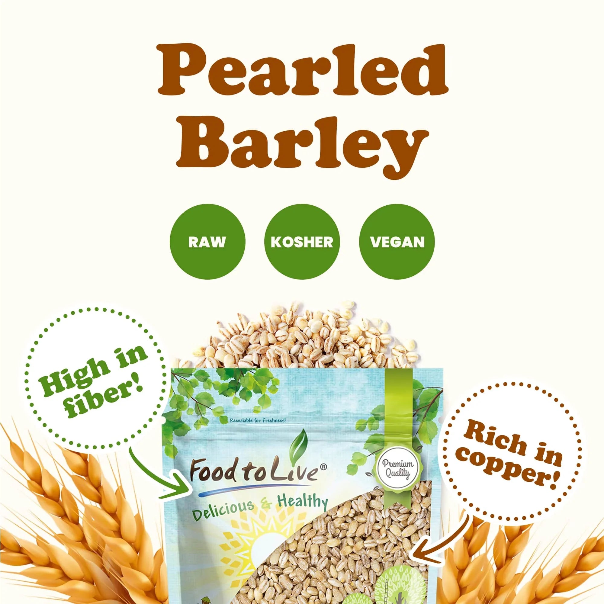 Kosher, Pearled 10 Pounds by Live Food Barley, — — to Vegan, Raw