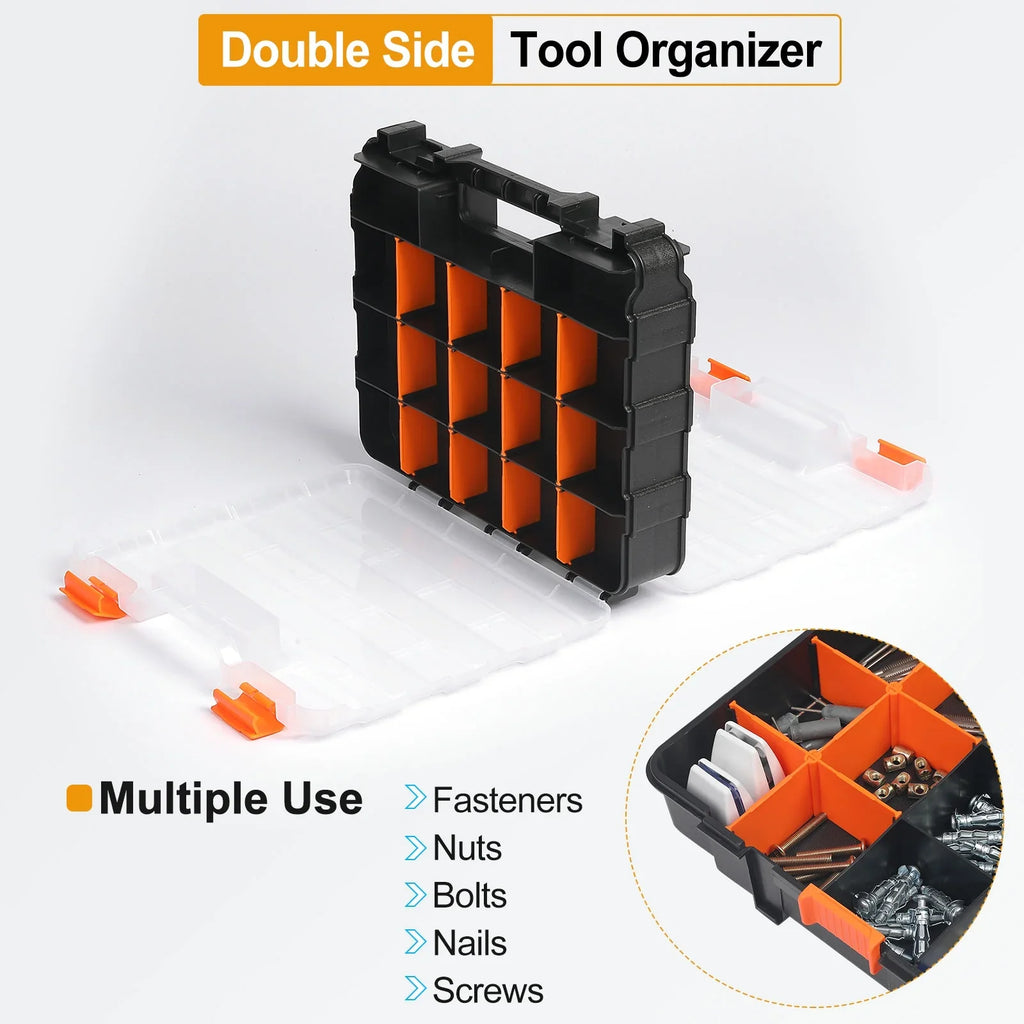 Box Dividers with Double Tool 30-Compartment 12.6"x10.6"x3.1" Hardware Side Organizer Removable 2pcs Storage Uxcell