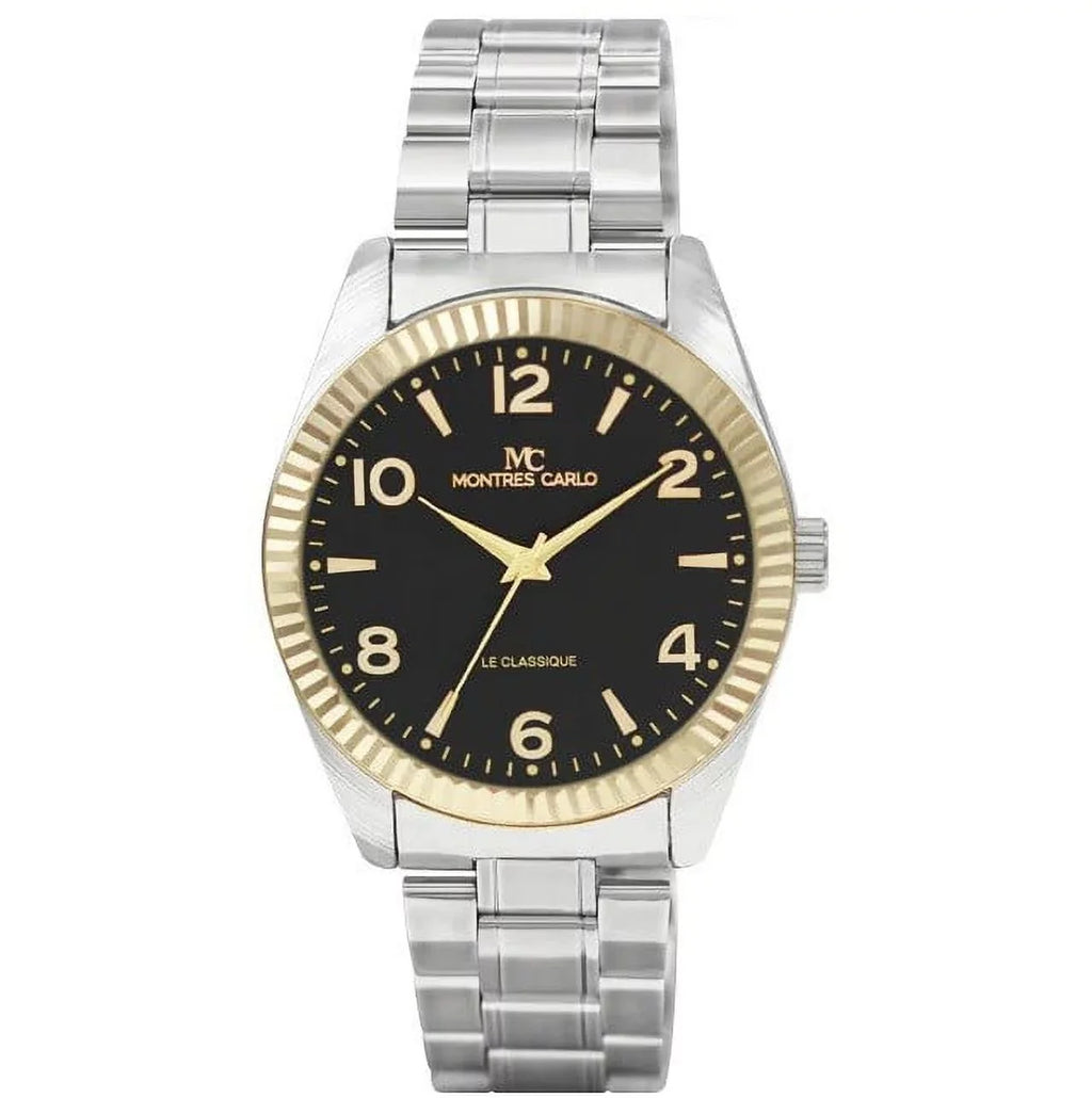 Sport Dress Montres Watch Wrist Carlo 43mm Men's Luxury Fashion Quartz Analog (Two-Tone/Black)
