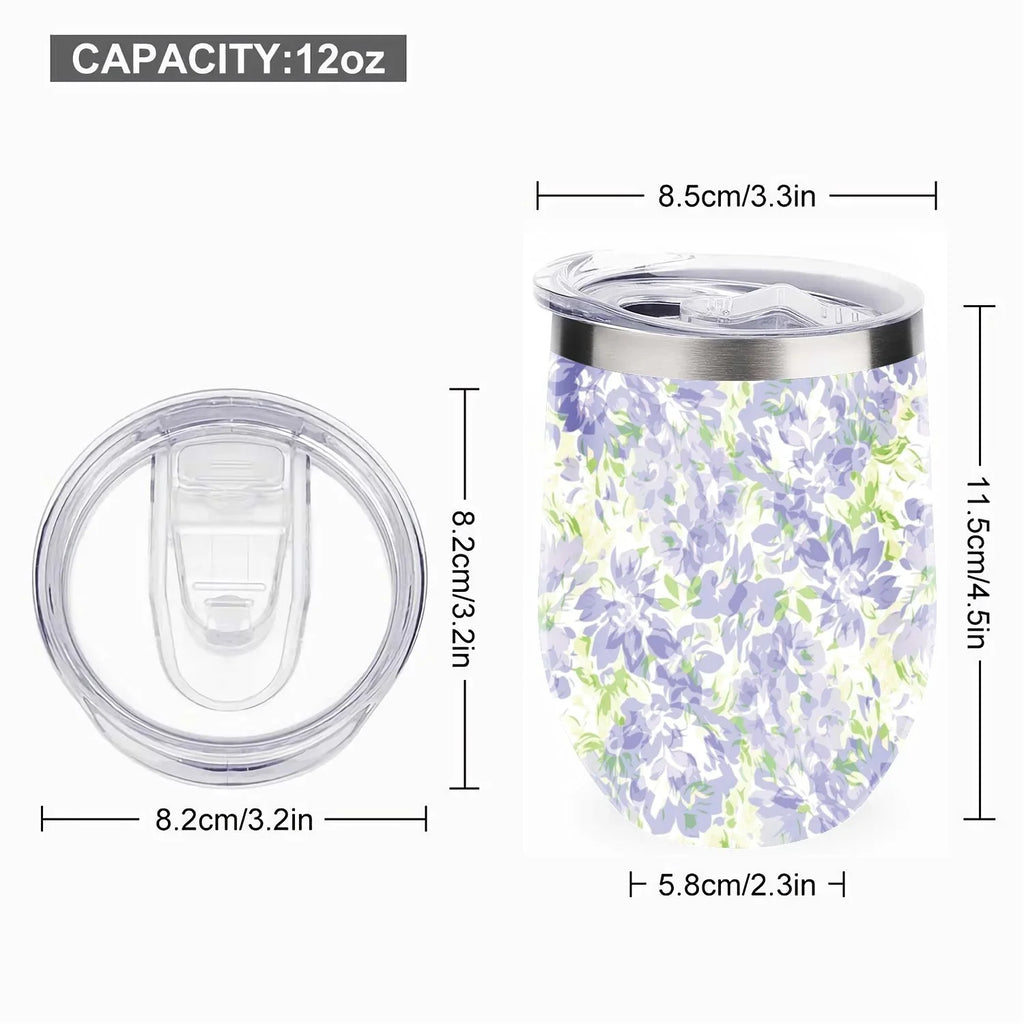Vacuum Blue U Lid, 12oz Wine Shape Cup Hidove Eggshell 304 Tumbler Layer Stainless Floral with Double Green Pattern Insulated Belly Insulation Cups Big with Cup Cups, Cup Steel