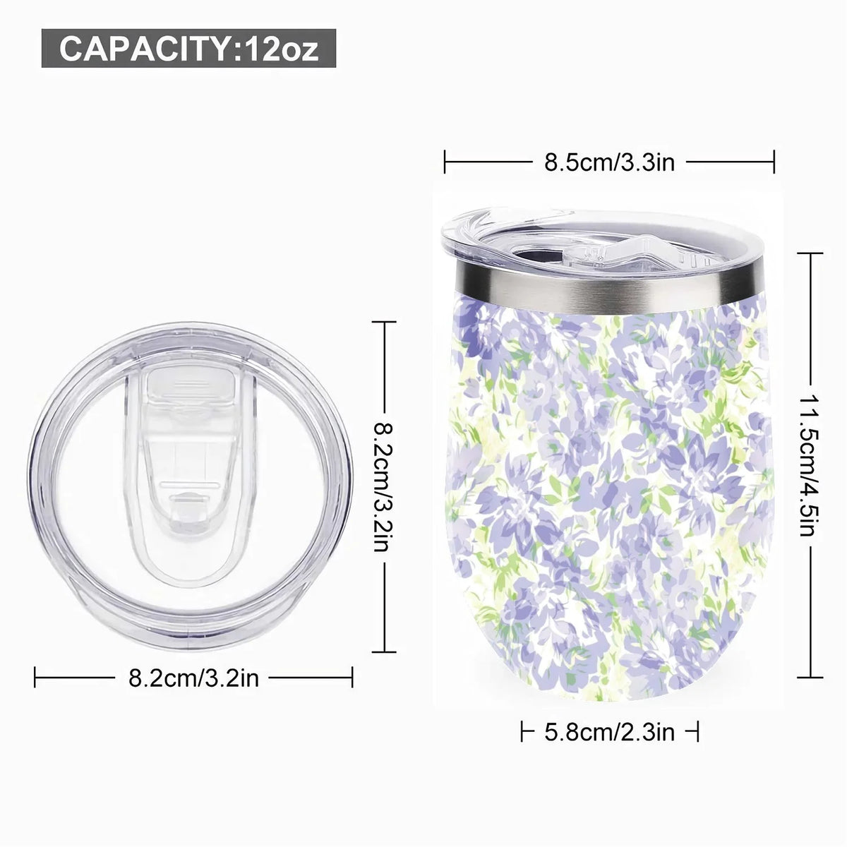 Vacuum Blue U Lid, 12oz Wine Shape Cup Hidove Eggshell 304 Tumbler Layer Stainless Floral with Double Green Pattern Insulated Belly Insulation Cups Big with Cup Cups, Cup Steel
