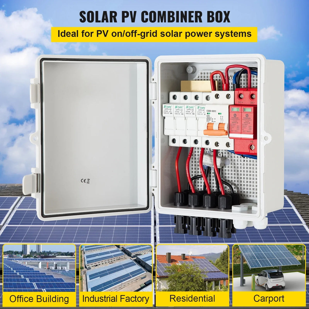 63a Box Solar Solar On PV Waterproof Grid Solar String, Fuse, Lightning Rated Panel and with Circuit Arreste Current Box, Combiner / 4 System, 15a Off IP65 for Connector, VEVOR Combiner Breaker,