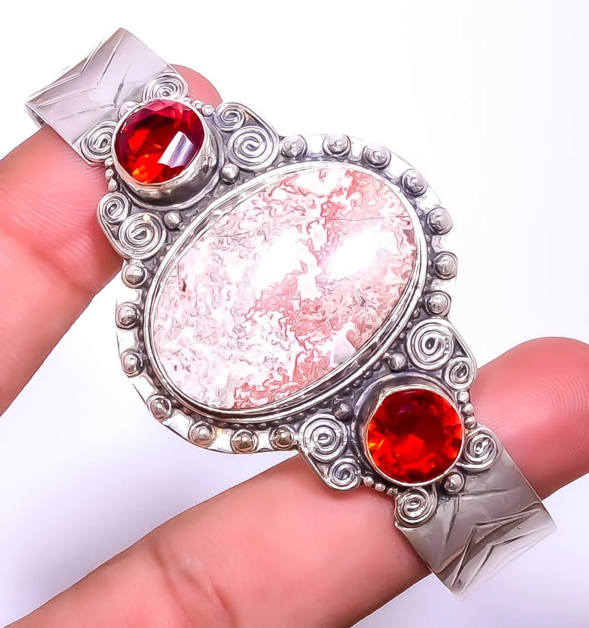 Silver Plated T946 Day For Gift, 925 Rosetta Valentine's Gift, C6176-12, Woman Adst. Beautiful & Bali Girls & Cuff Garnet Jasper Birthday Jewelry