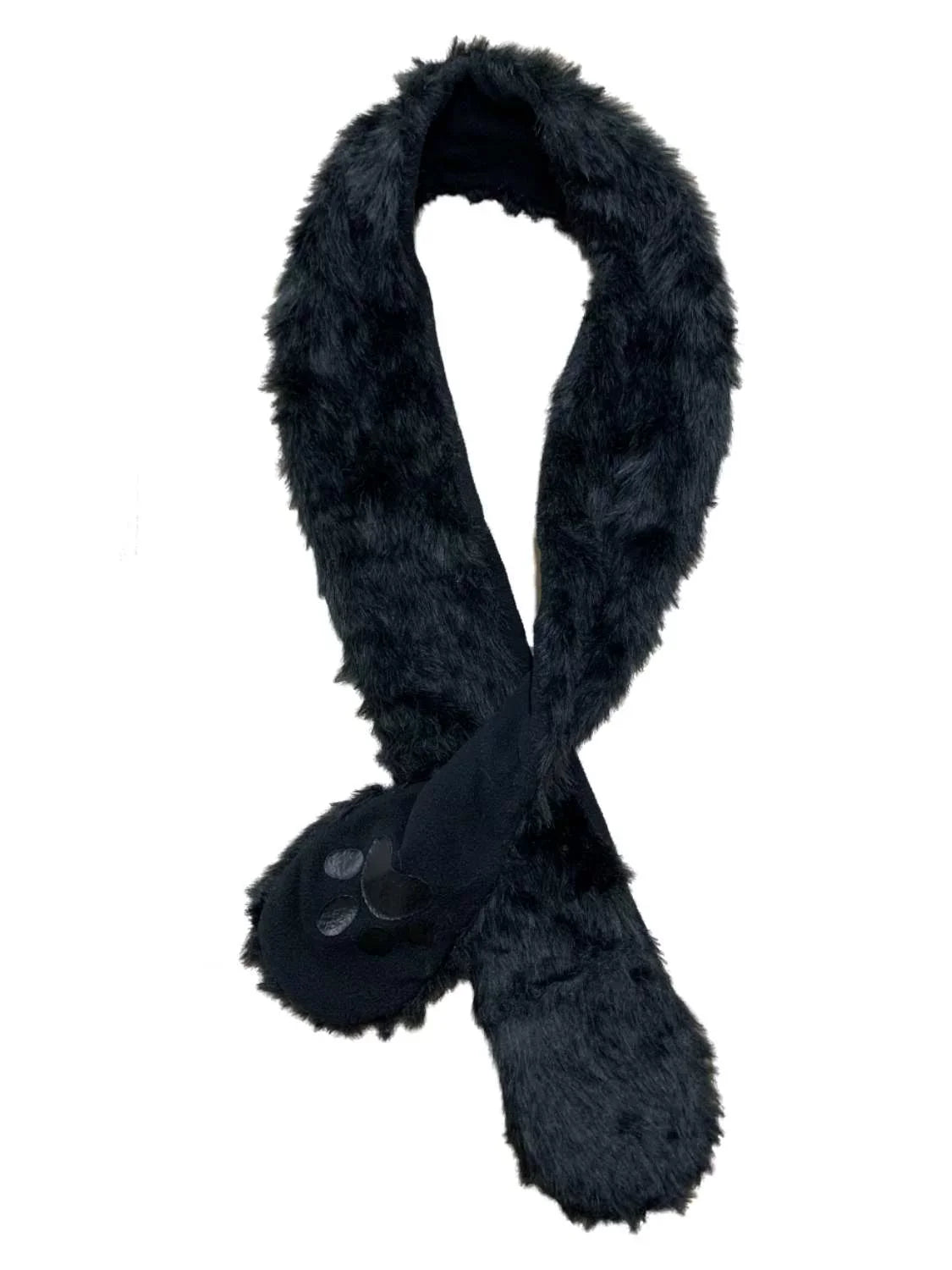 Black Faux Hand Womens Scarf Warmer Fur &
