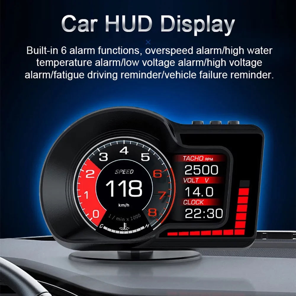 Temperature Water for Oil Clock, Head-Up Moobody Display Monitoring: RPM, Speedometer, Speed Car &