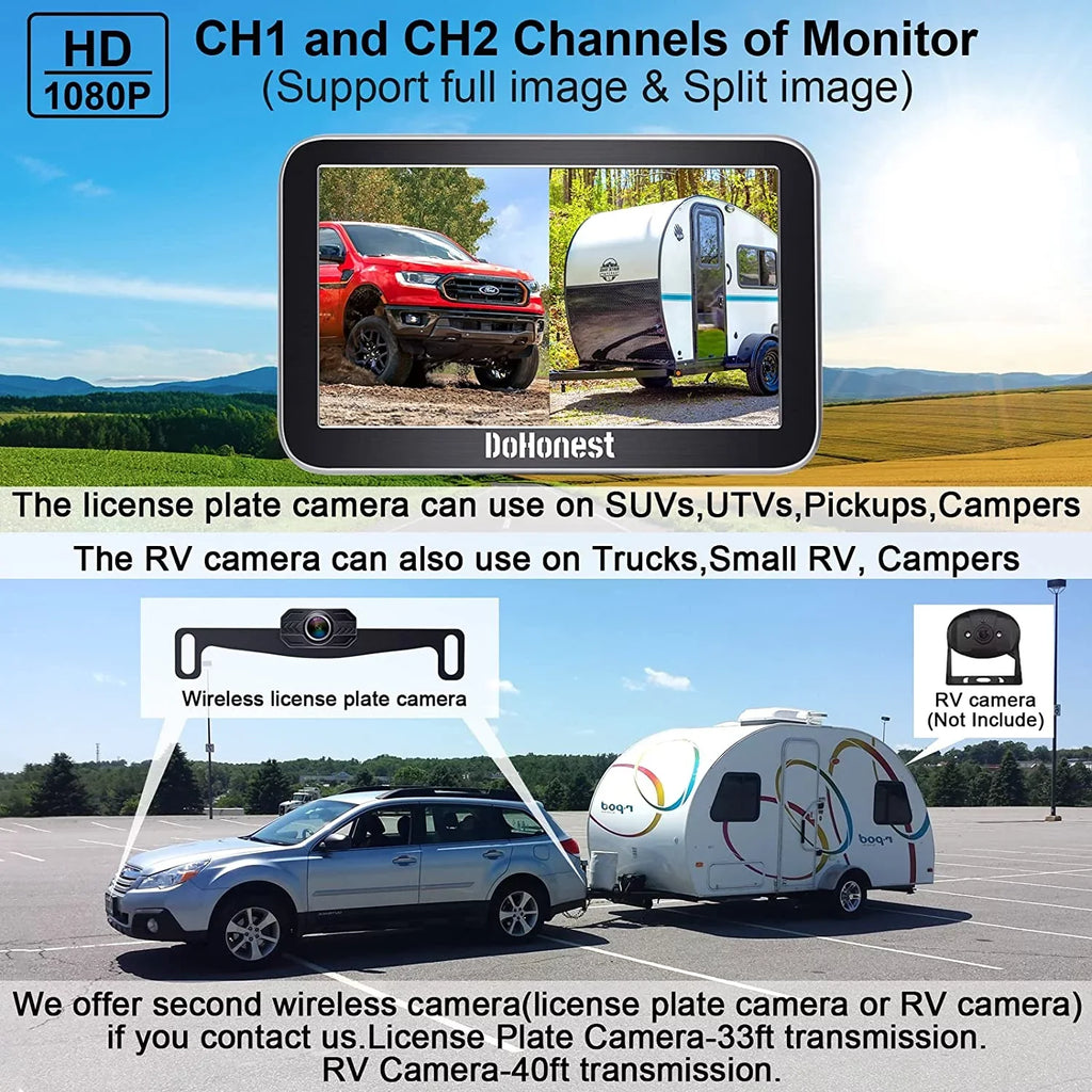 Van vision to Cam Truck Easy Signal Camper Camera Stable Car Reverse Wireless 7-Inch: 2 Bluetooth Plug Backup Channel Night Install V for Play DoHonest Kit Monitor Auto-Switching 1080P and HD Pickup