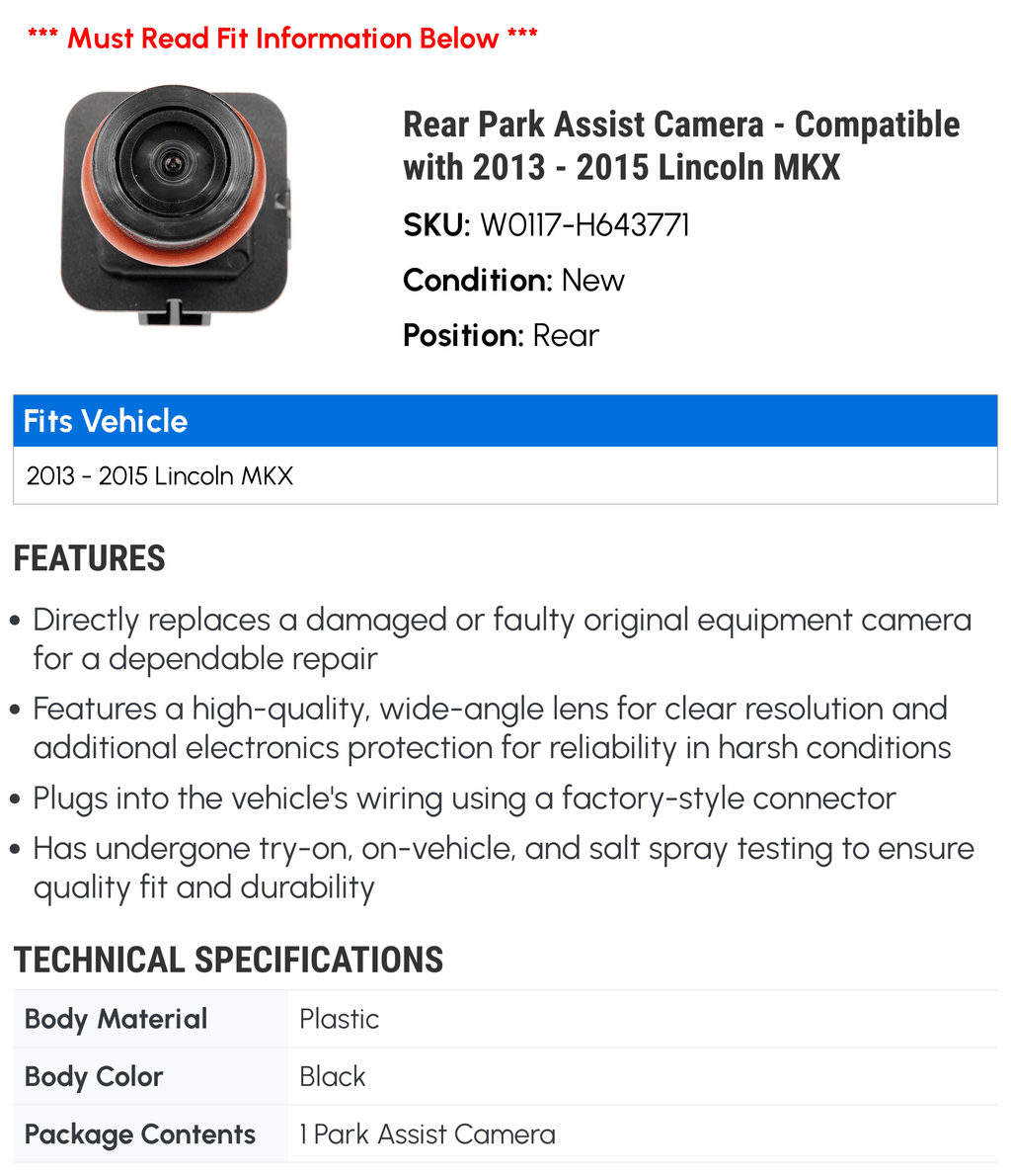 with - Lincoln MKX Compatible Assist Rear 2014 Park Camera 2013 - 2015