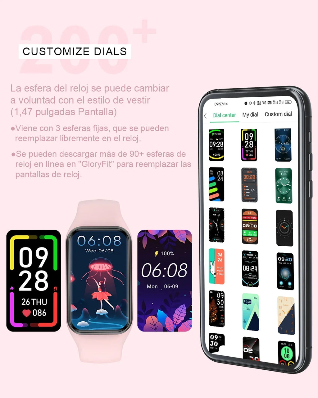 Smart HD Pedometer, with Android Waterproof, Tracker iOS,Pink 1.47 Compatible and Inch Calorie Modes Sports Men 24 Fitness , Watch - IP68 for Women Screen,with