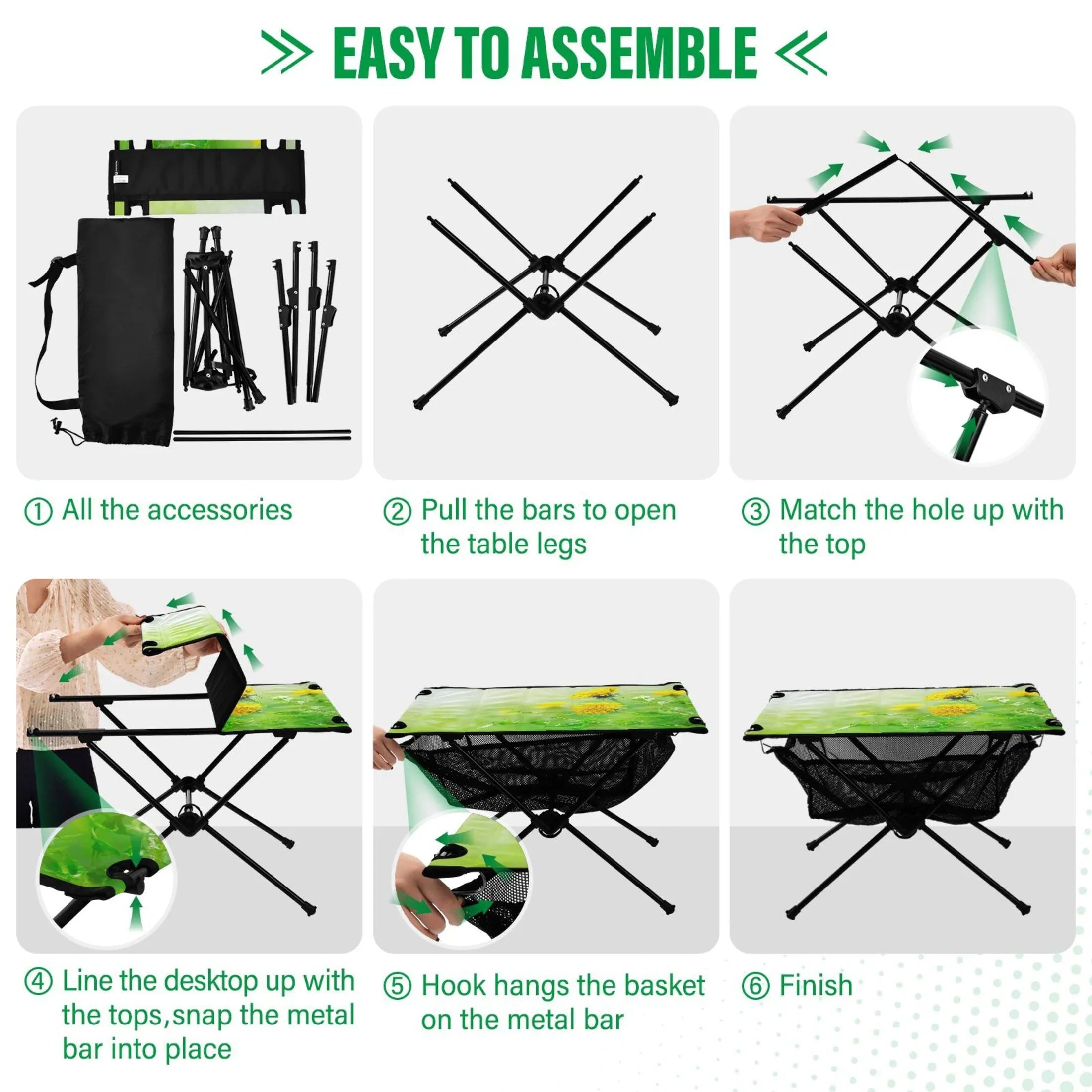 Folding Picnic Fishing Travel Outdoor with Flowers Bag Camping Compact Table Table BBQ Green Table Spring Portable Storage for Beach