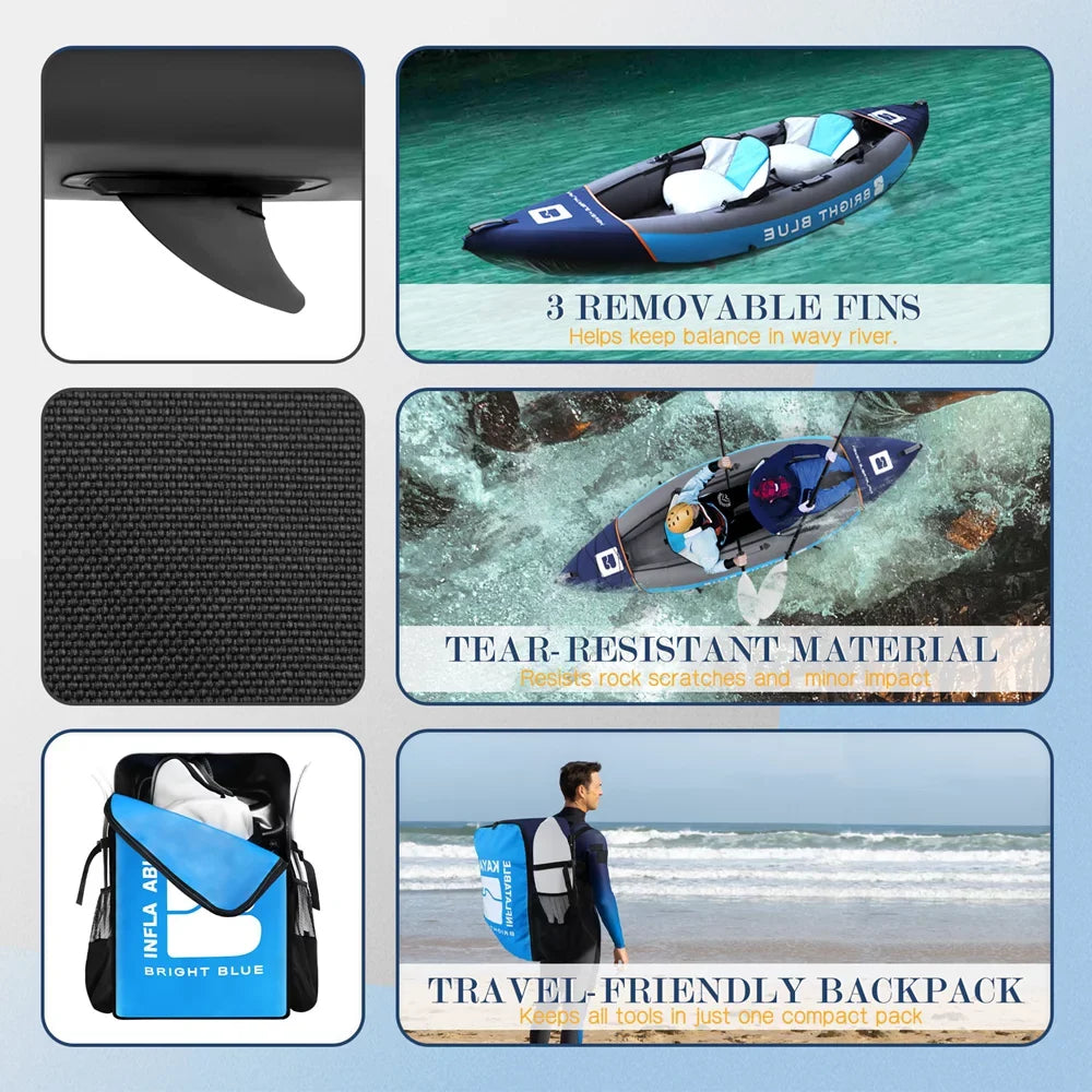 2 Bag Person Angler 2 Kayak for Blue with 3 11ft Fishing Blow Fins and Paddles Carrying Adults Sekkvy Kayak Inflatable Set Up