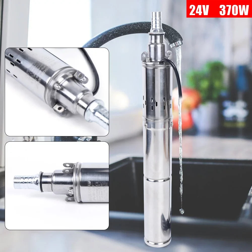 Screw Head 370W Pump Solar for Stainless Irrigation Pond Pump Farm Solar Well Water Deep Pump 24V Submersible