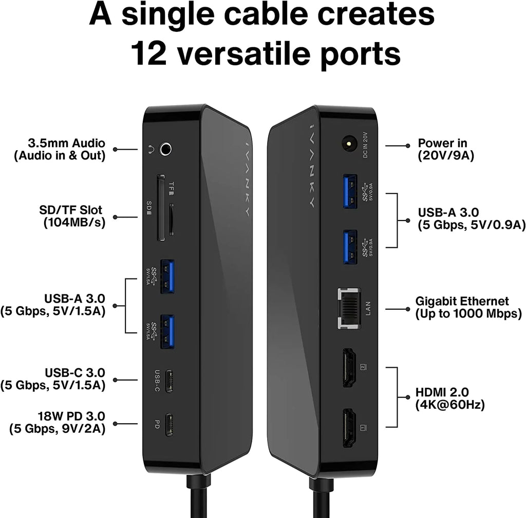 Station USB Pro MacBook 4K@60Hz Dual 2 12 in Docking iVANKY Adapter, 180W C VCD03-US Station Power