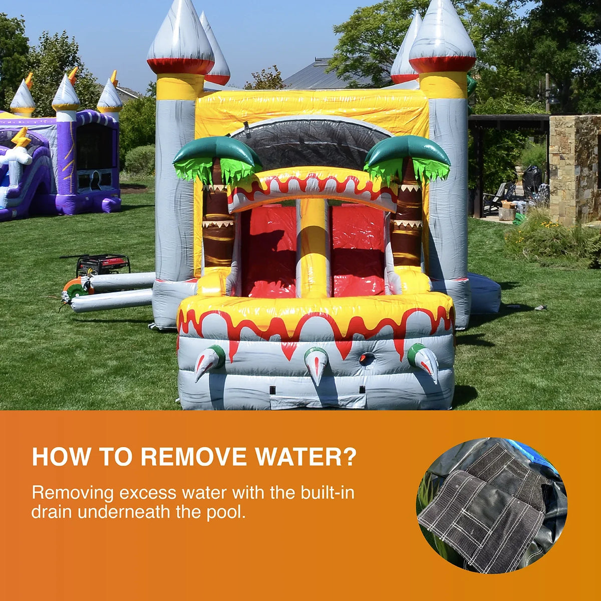 Bounce Grade Commercial T-Rex (with and Pool for Kids House Adults and Water Blower), JumpOrange Slide