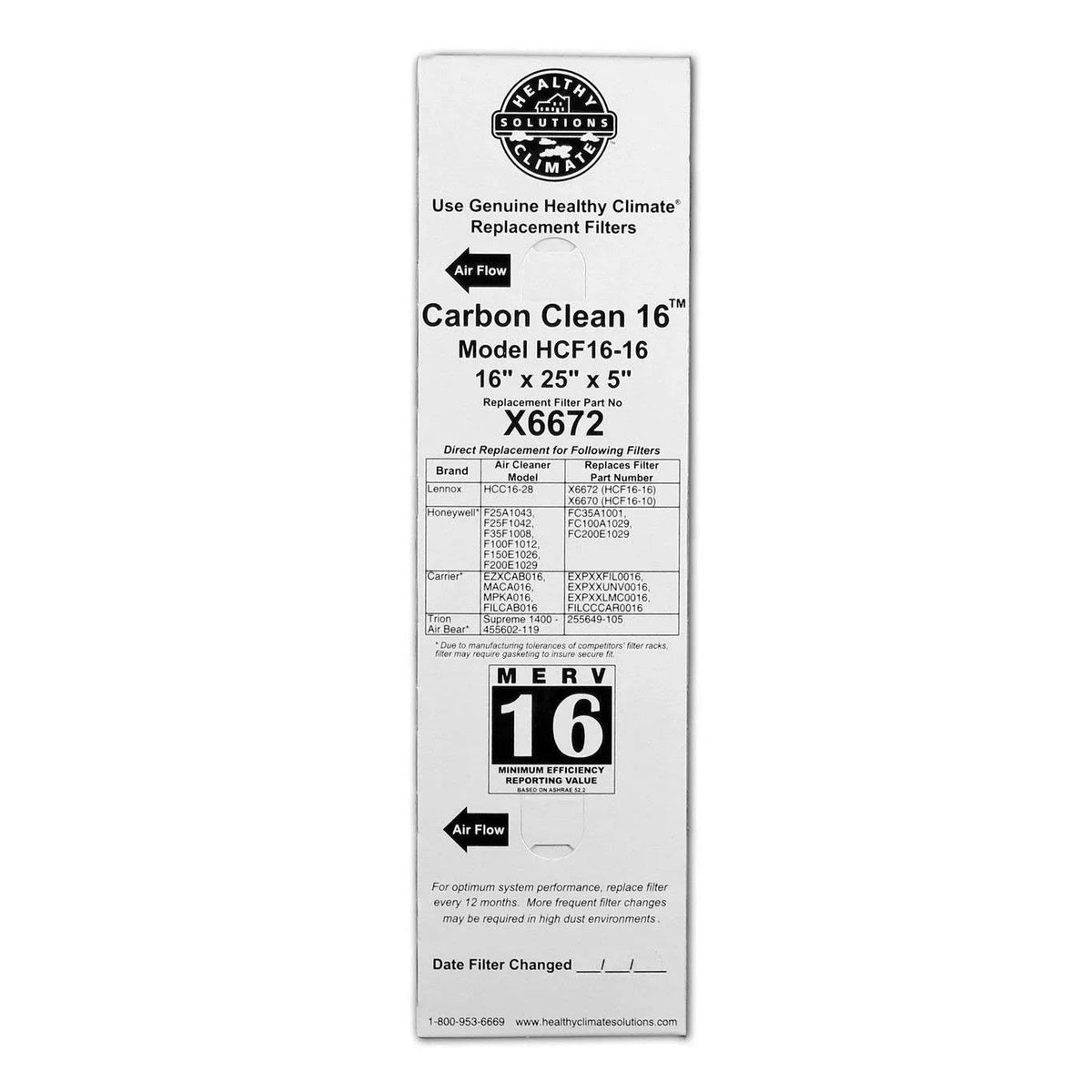 Lennox Merv 16 X6672 Healthy Filter 16x25x5 Climate