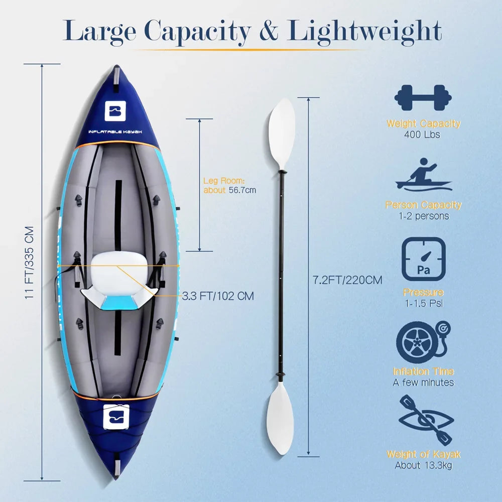 2 Bag Person Angler 2 Kayak for Blue with 3 11ft Fishing Blow Fins and Paddles Carrying Adults Sekkvy Kayak Inflatable Set Up