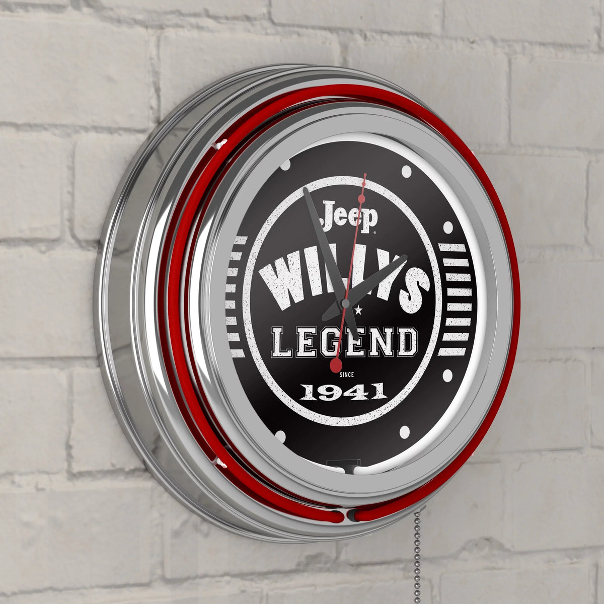 Chain-Pub, Pull Rung Clock-Jeep Wall Garage, Cave (Red) Analog Accessories or Black Willys with Double Clock Man Legend Neon