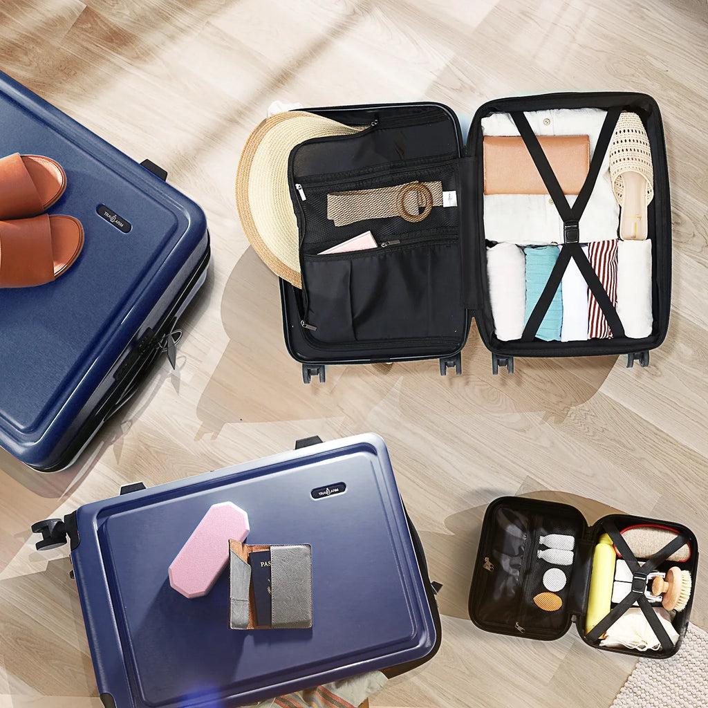 Hardshell Spinner Piece Exapandable Luggage Navy Blue Set, Suitcase 4 Luggage StorageBud Set,