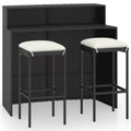 Bistro, Poly Stool 3 Set Shelf for Piece with Rattan Dining Black Bar Chairs 2 Table Cushioned Terrace, Pub, Patio and Dcenta Storage Set Backyard, Garden
