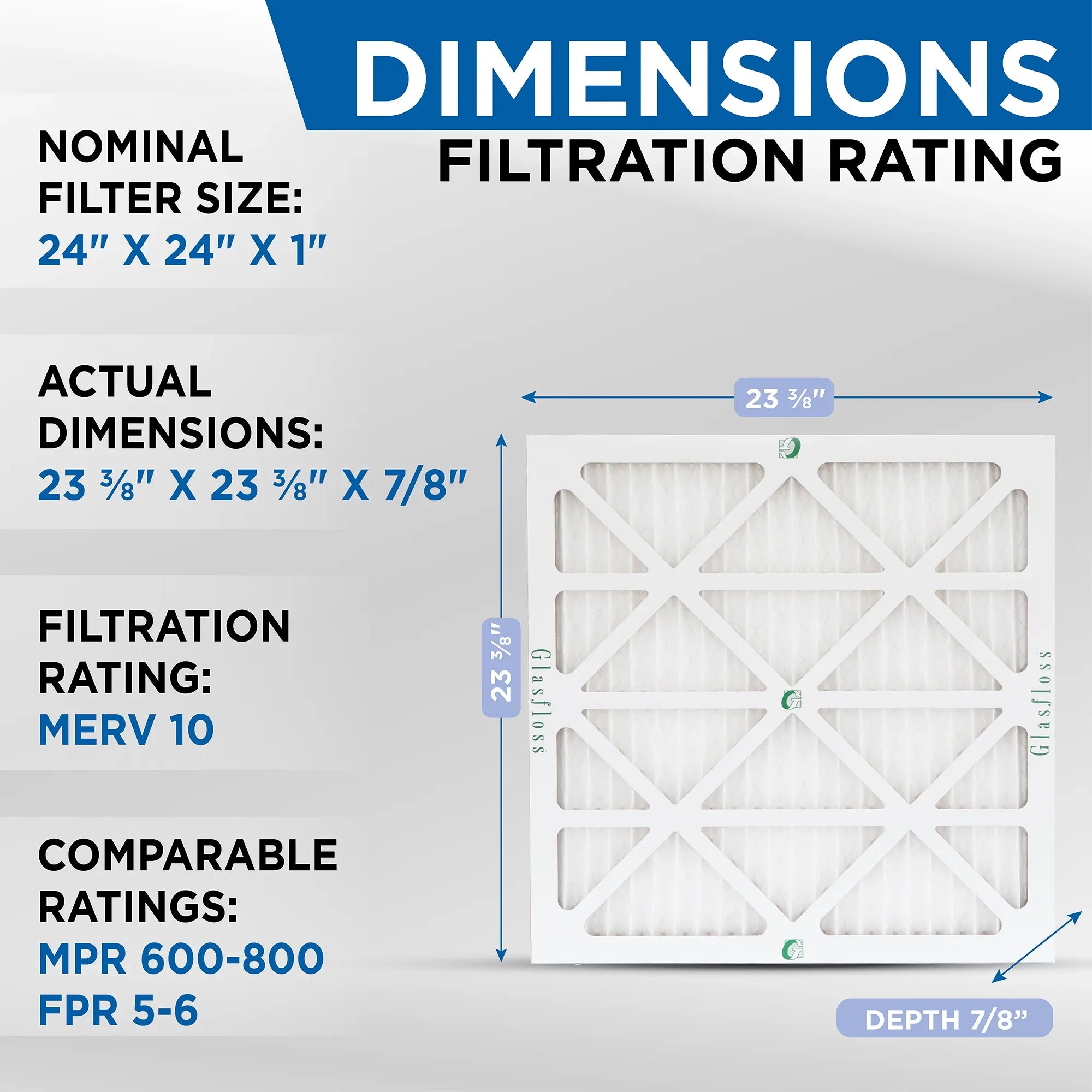 MERV x of 23-3/8 by Glasfloss. Pack 7/8 Pleated 10 Air 23-3/8 Actual Size: Filters x 24x24x1 12
