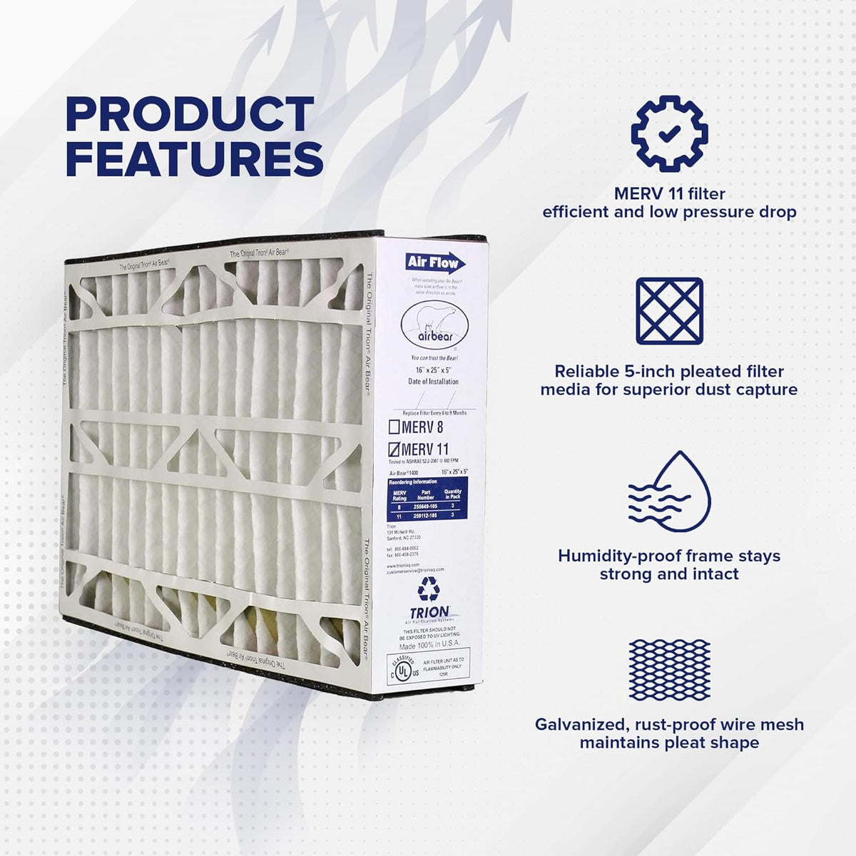 White Pack) x Cleaner for 5 Air Purification Air 25 11 Purifier High 16 Performance Bear x Replacement MERV Filter Systems, Inch (3
