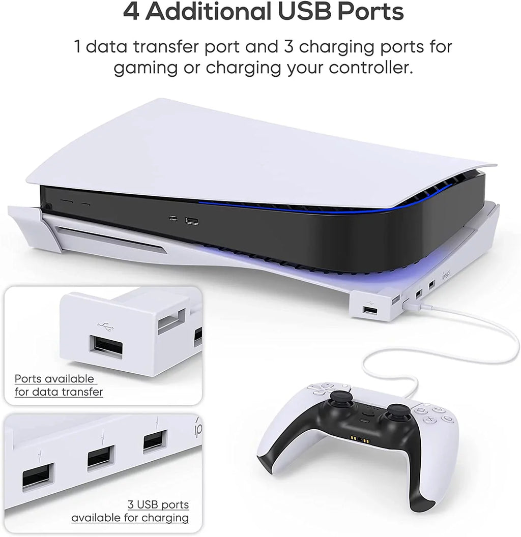 2.0 USB Console Playstation Edition Base and Stand Charging Port Extension Digital for Horizontal Port,Compatible 4-Port & Hub with Skate 5 Data USB with 3 &1 Holder 5 Playstation Disc