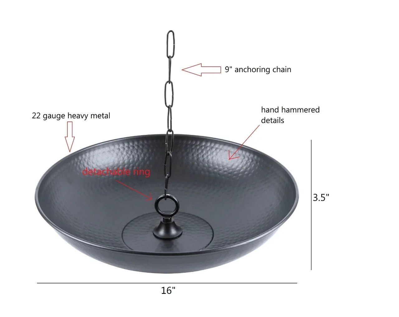 Catch Installation, Coated, Anchoring Rain Bird U-nitt Black Powder Gutter 16" Decorative A A Roof for Chains Hammered, Bath/Birdbath, 976BLK Rain Fountain, Basin/Receptacle/Bowl/Dish/Anchor, Chain