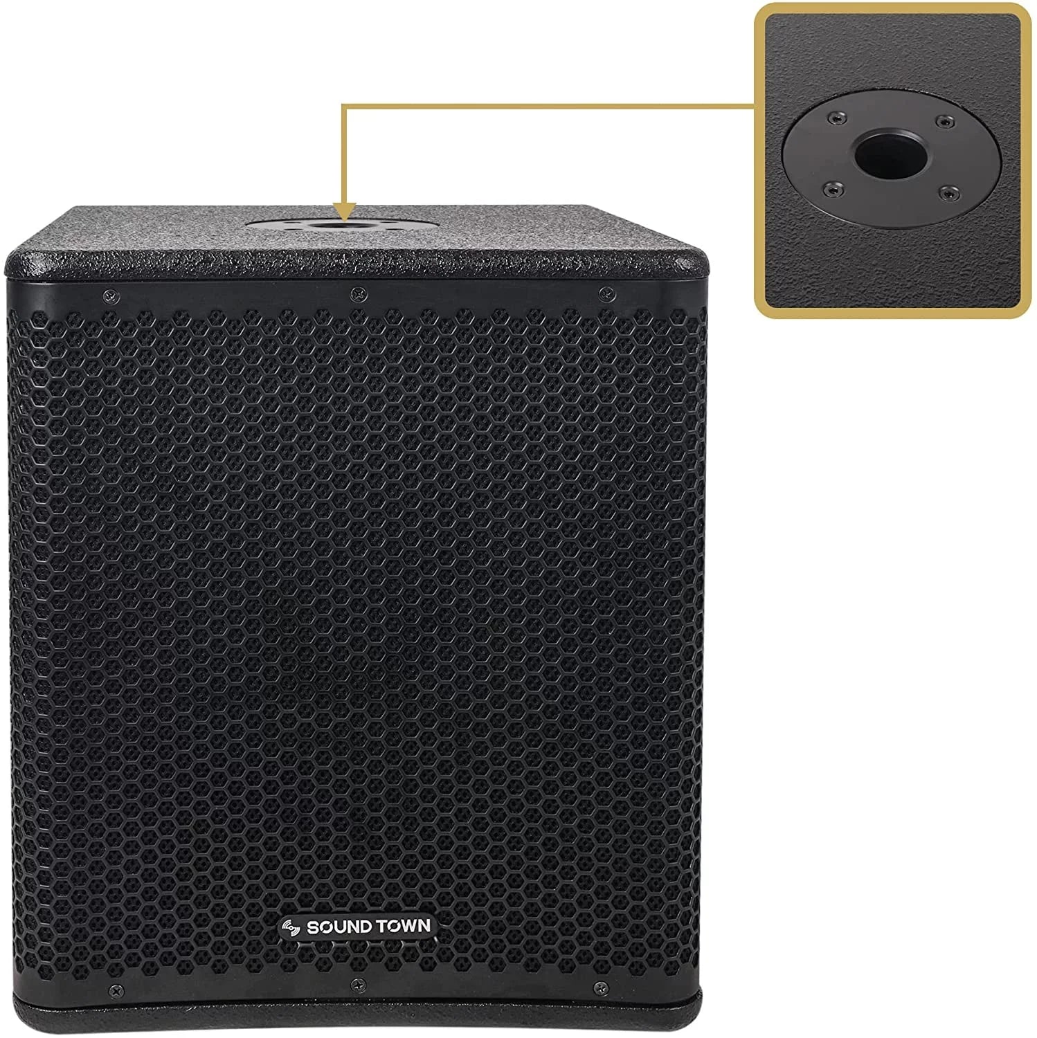 Series Class-D 4" Output 15" Selectable 100 Sound Town Modes, Birch Amplifier, Powered with and oz PA/DJ Subwoofer Plywood, LPF DSP Voice Coil, Black OBERON (OBERON-15SPW) Magnet, 1400W