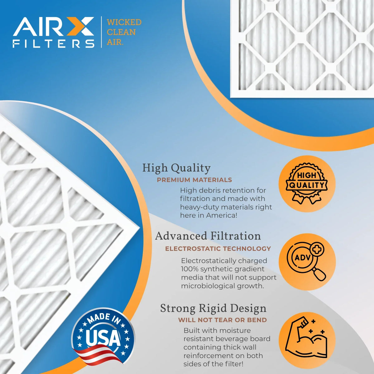 Made Rating, Air WICKED AIR. 12x12x1 AIRX 2200 - MERV by CLEAN Filters USA 13 9 Pack 1500 in FPR of to 12 Furnace & FILTERS MPR Filter Comparable -