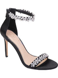 Black Womens M Toe Strap Heels JEWEL BADGLEY Stiletto Ramira Dress Encrusted Round Zip-Up MISCHKA Ankle 6 Straps Rhinestone Shoes Cushioned
