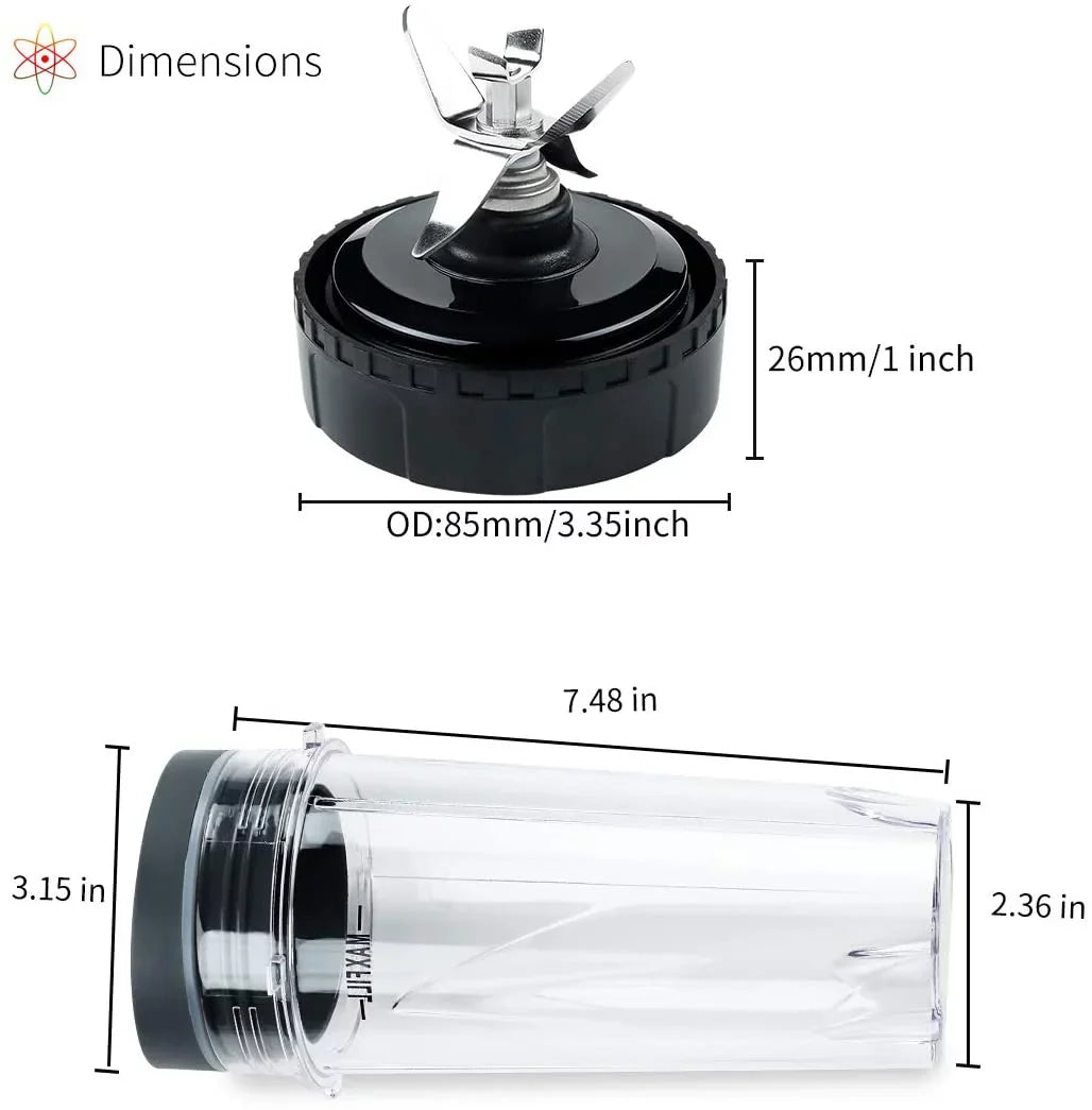 BL770 oz Set Blender 2 Replacement Assembly 6 Fins for Enbizio Ninja BL780 Parts Blade (3.35 for Nutri 16 BL660 Pack Cup inch) and
