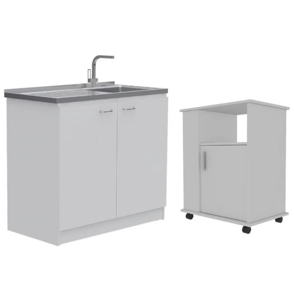 Kitchen and Service Set with Square Sink Cabinet 2-Piece Home Utility with Cart
