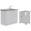 Kitchen and Service Set with Square Sink Cabinet 2-Piece Home Utility with Cart