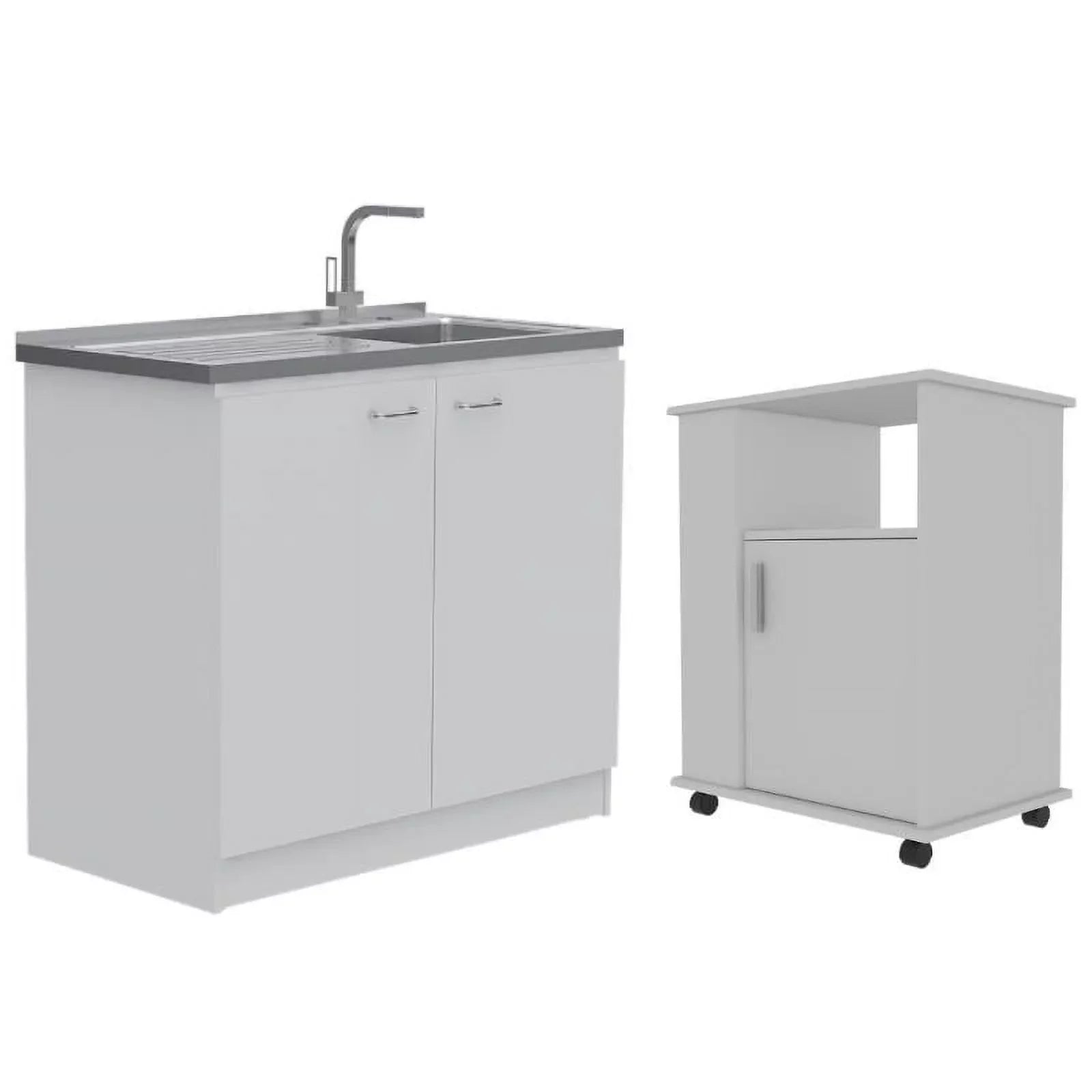 Kitchen and Service Set with Square Sink Cabinet 2-Piece Home Utility with Cart