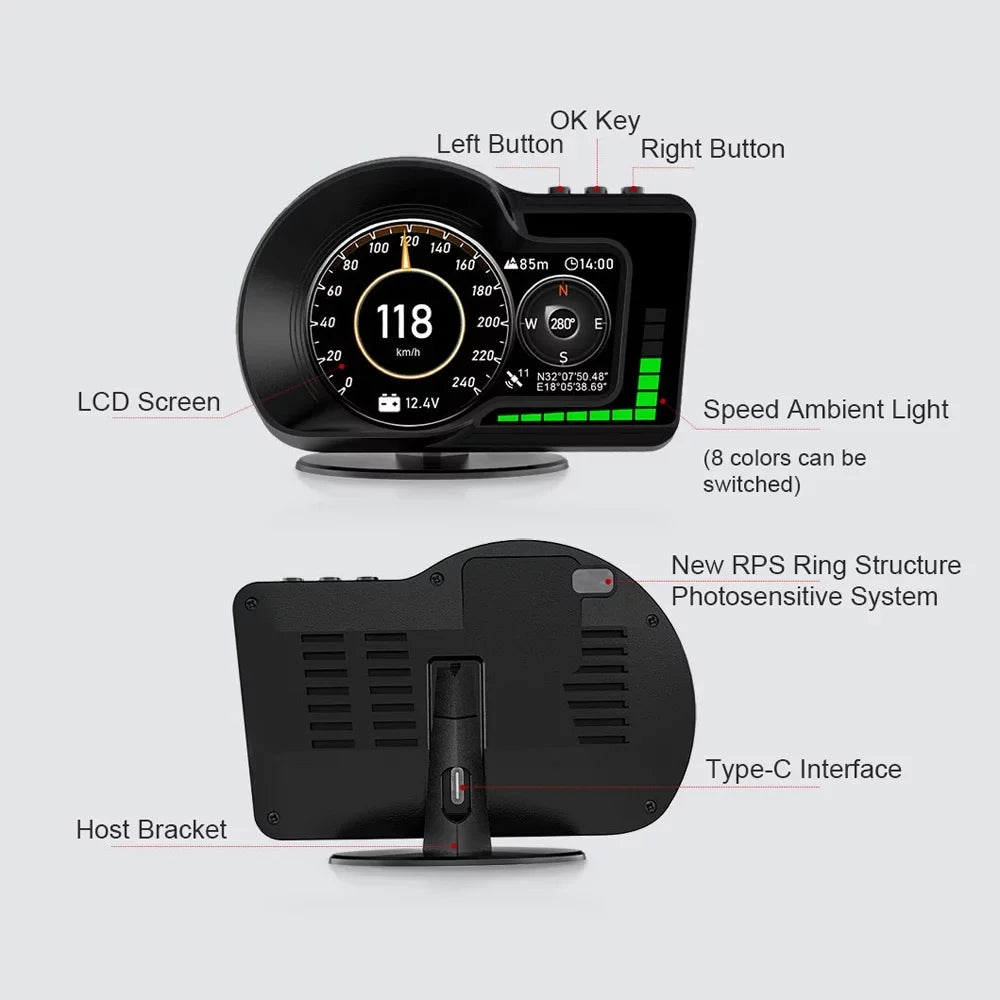 Temperature Water for Oil Clock, Head-Up Moobody Display Monitoring: RPM, Speedometer, Speed Car &