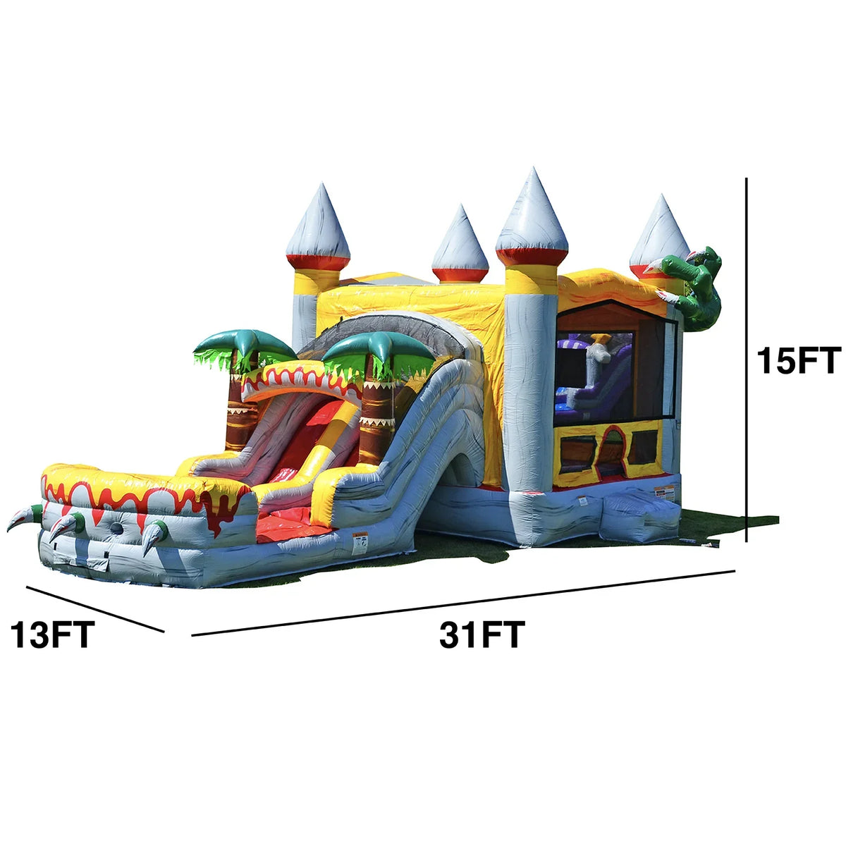 Bounce Grade Commercial T-Rex (with and Pool for Kids House Adults and Water Blower), JumpOrange Slide
