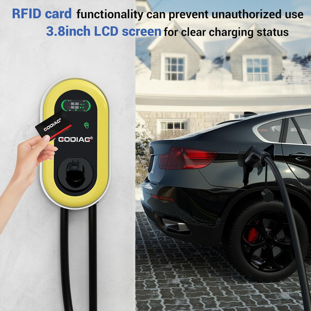 Level 25ft with Outdoor Hardwired Car 40Amp/9.6kw Electric GODIAG Station Cable EV 2 Fast 240V Charger, Charging Wall-Mount Indoor Home