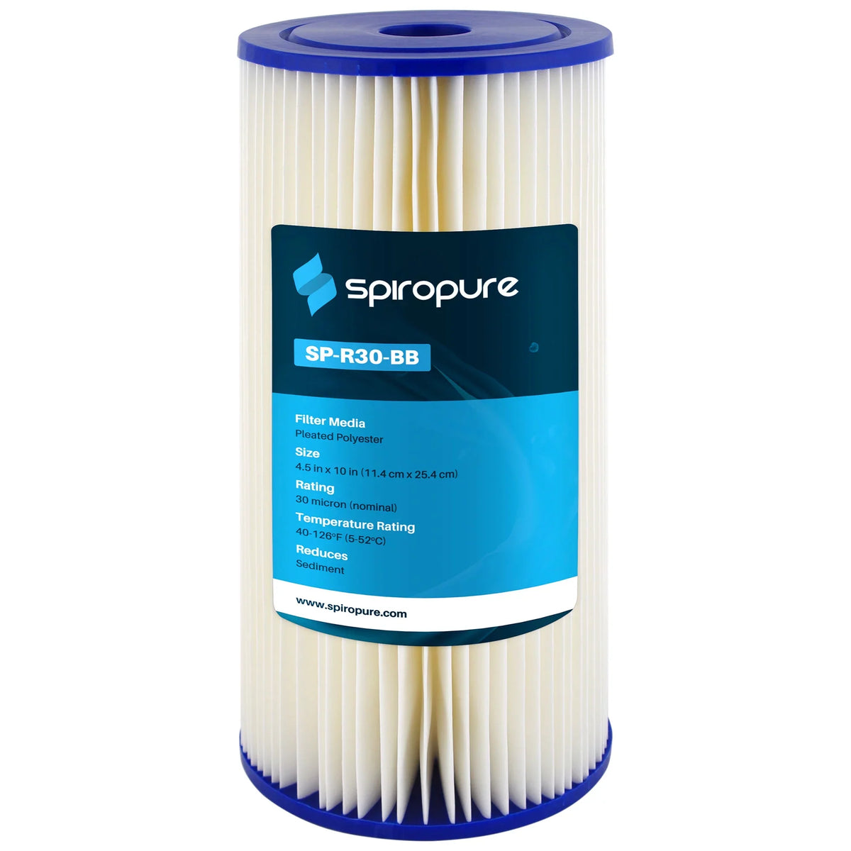 (8 Pack) 30 4.5" Filter Micron 10 Pleated Polyester x Cartridge, SpiroPure