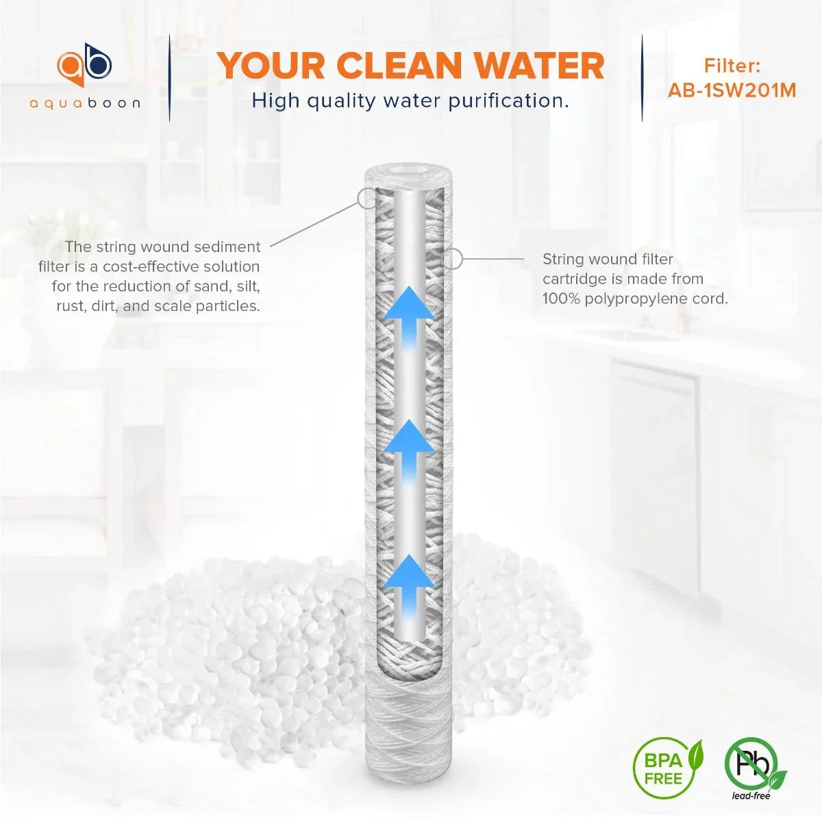 Replacement | String Sediment PD-5-20, AP110-2C, with Unit Aquaboon | Filter P5-20, 4-Pack 2.5" 20" Universal 20 x CFS124-C20, Cartridge RO inch Compatible Micron 101-230, Any Wound 1 for Water