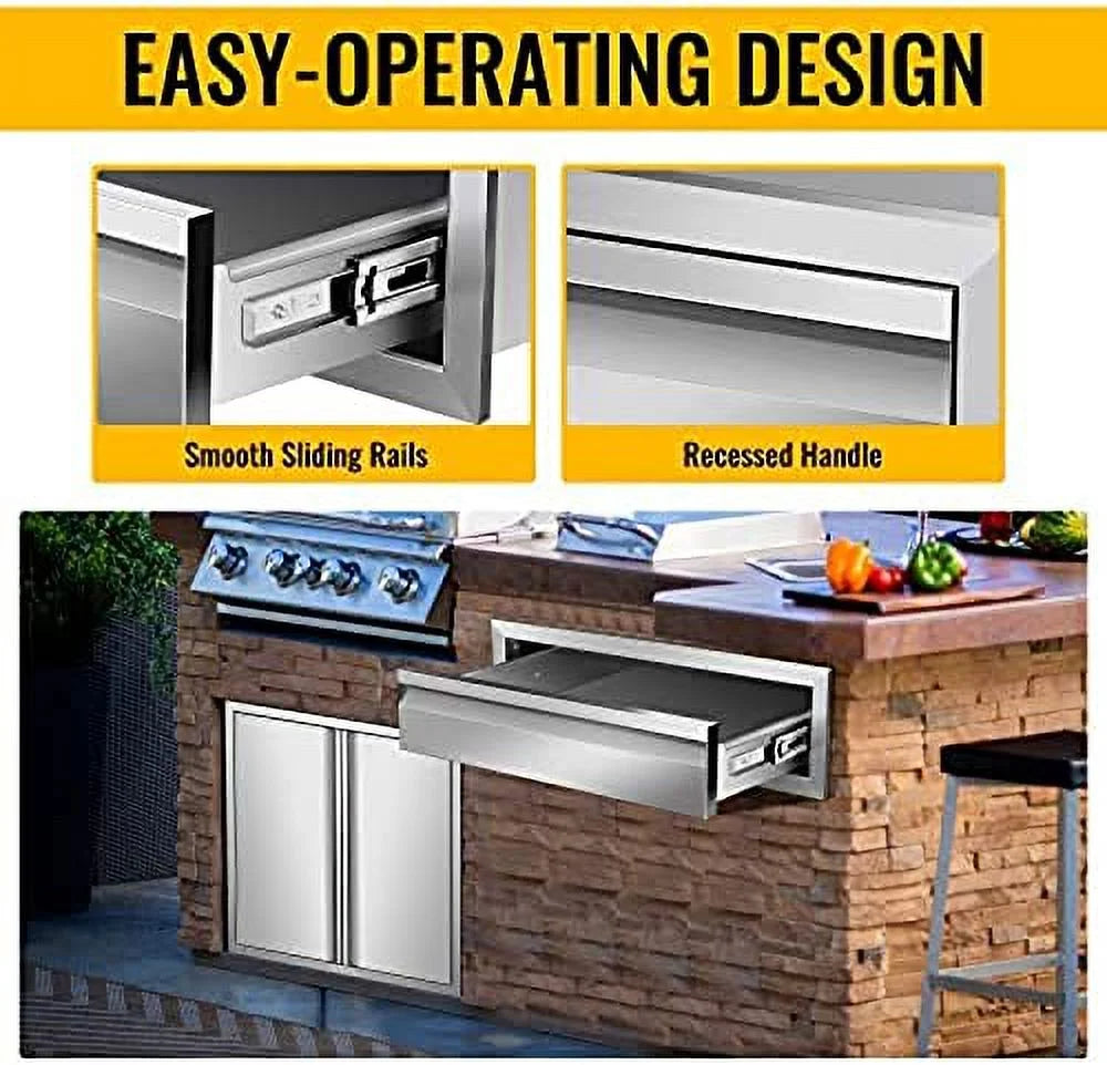 BBQ Island Outdoor Mount Patio 23D Kitchen Triple Grill Access Stainless 6.5H Drawers, Kitchens Flush Drawers Steel Or With For Station,24W Outdoor Drawers BBQ X X Inch Handle,