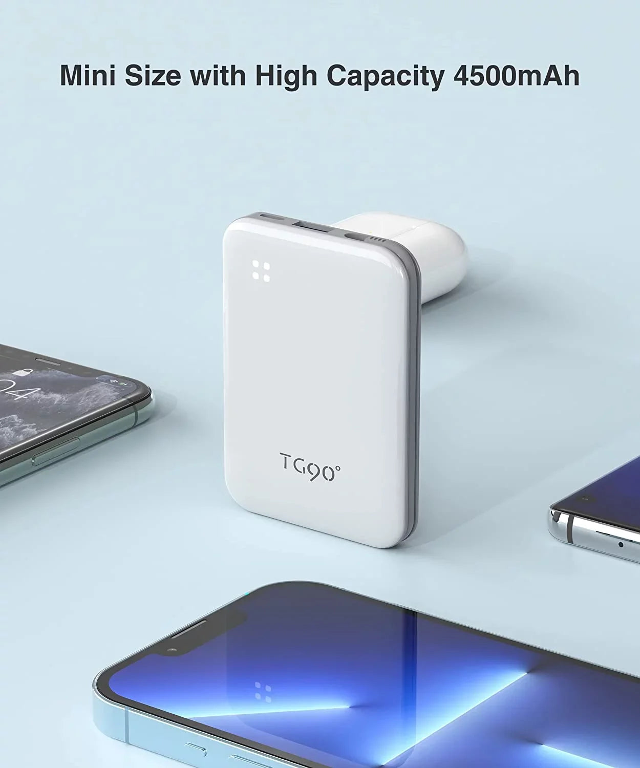 Portable Compatible Bank and 13/13 Cable, Small with Pro Max/X/XS/8/7/6/SE Mini Built-in Charger More Pro 4500mah Phone Max/12/12 Charger Portable with White Power Pro Max/11/11 Cell TG90 iPhone