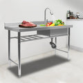 Freestanding Restaurant Washing & w/Catering Stainless Pull-Out Faucet Steel Compartment Kitchen Sink, Table Prep & 1 Basin Sink Utility Commercial Drainpipe Hand Aiqidi 47"